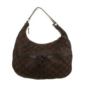 Gucci Tom Ford Reigns Horsebit Hobo GG Brown Nylon Brown Leather Trimmed